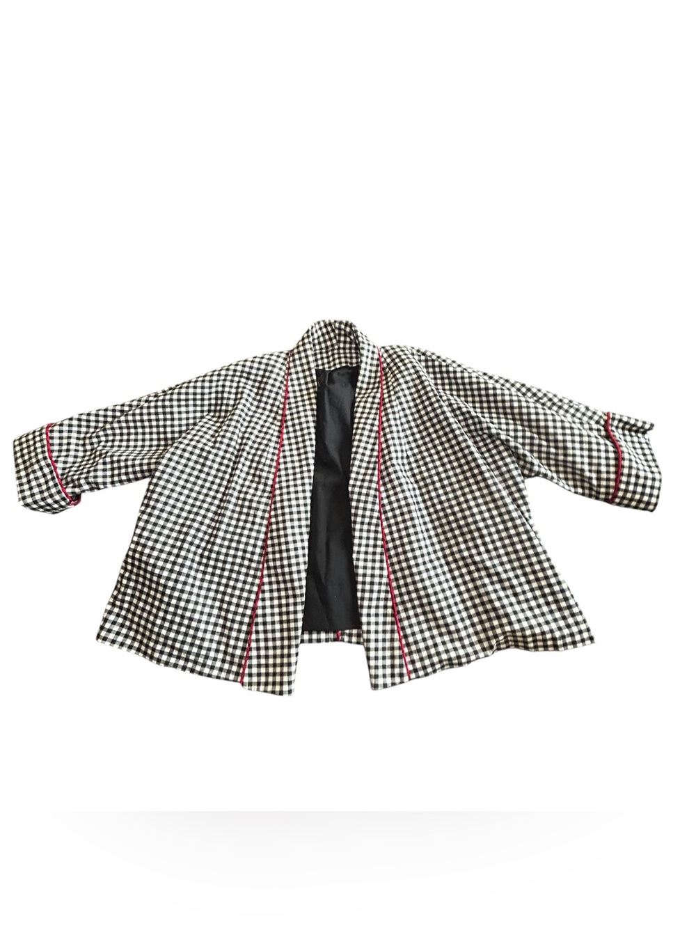 J.Renee Black and White Gingham Blazer with Red Trim